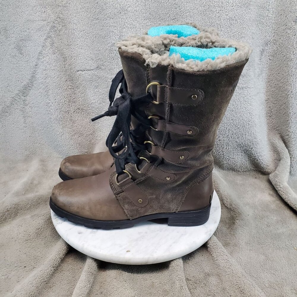 Sorel Shoes Womens Size 8 Emelie Brown Leather Lace-Up Winter Boots Lined *Read*